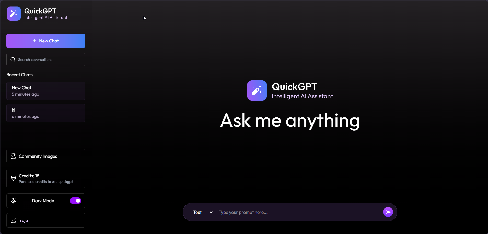 AuraChat Dark Mode Chat